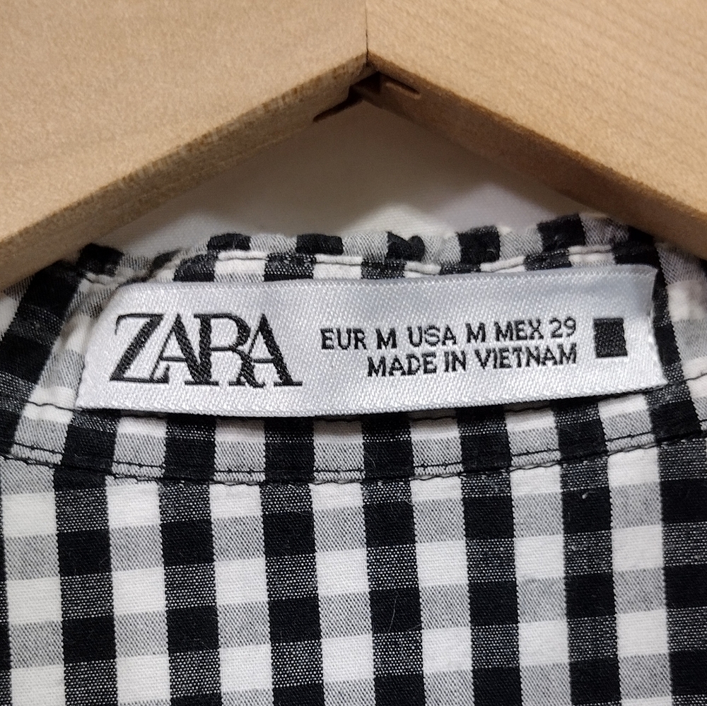 Zara Gingham Tiered Babydoll Dress Women's M Black White Boho Retro 90s Y2K - Picture 8 of 8